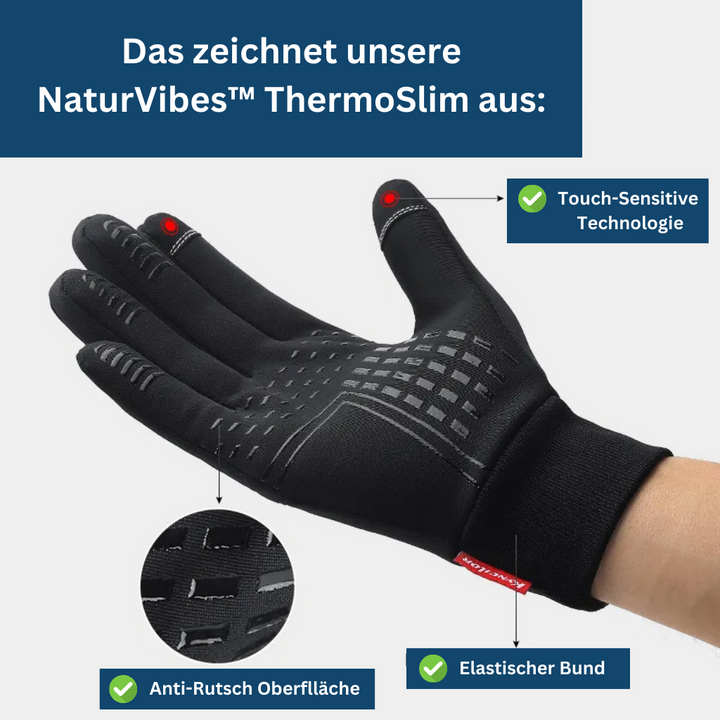 Pair of black unisex thermal gloves, ideal for outdoor sports in cold weather