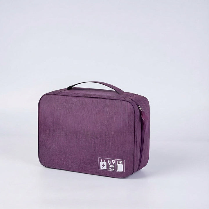 Versatile travel gadget storage bag for cables, power adapters, headphones, and devices.