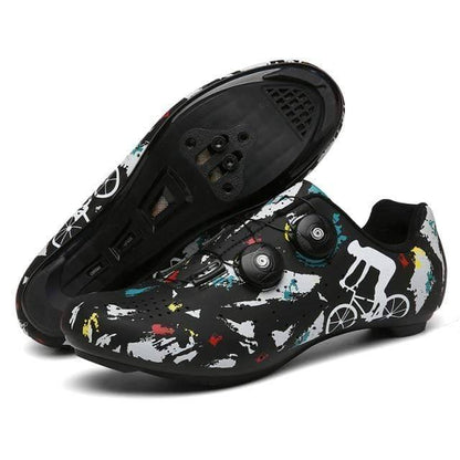 Close-up of unisex winter cycling shoes with self-locking cleats, athletic footwear