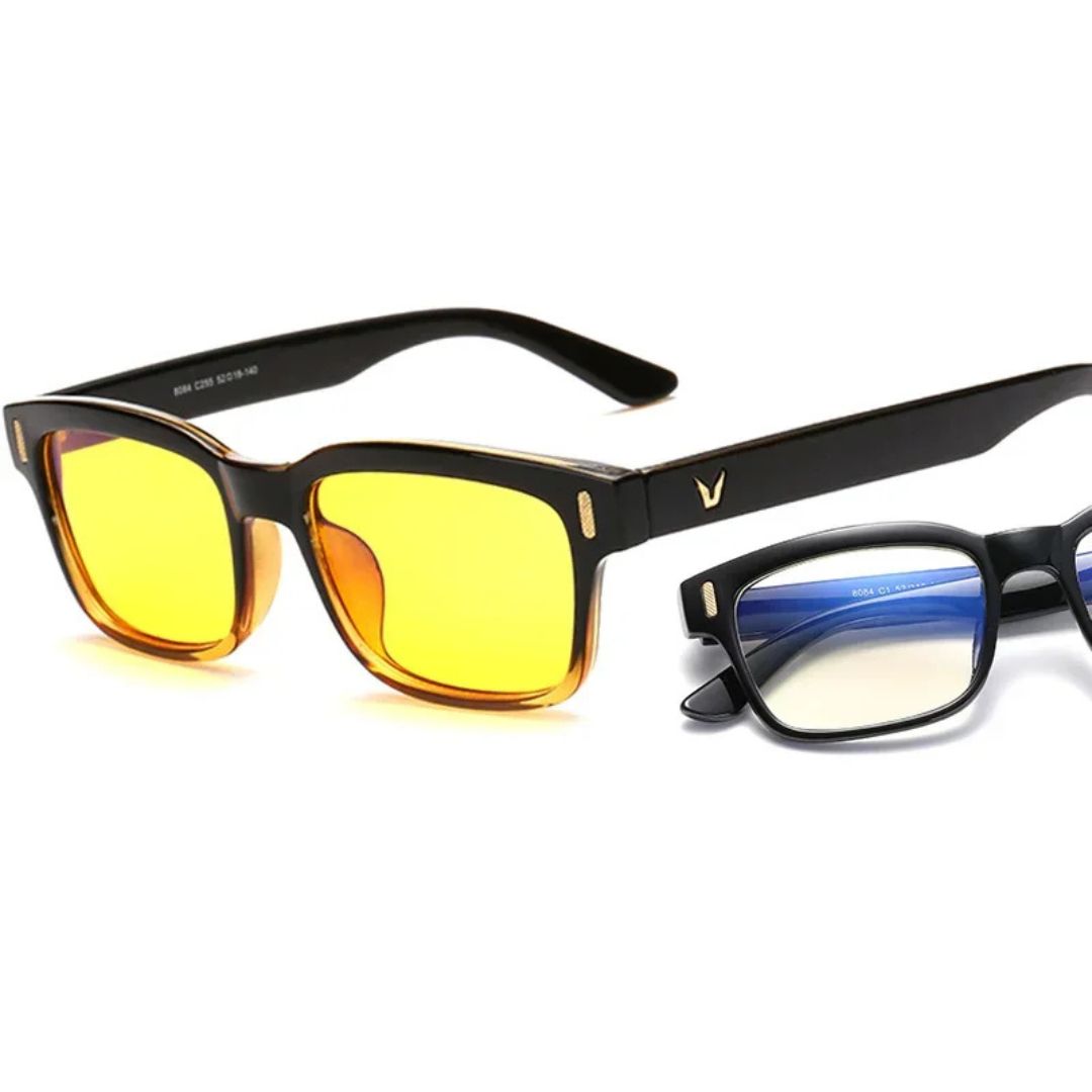 Unisex blue light blocking computer glasses for digital eye strain relief.
