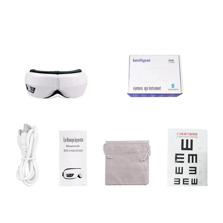 Rechargeable eye massager, featuring Bluetooth connectivity and targeted air pressure massage.