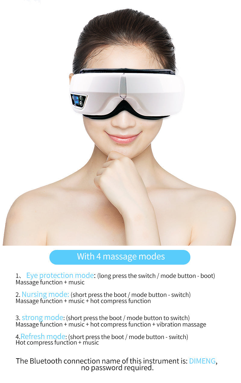 Rechargeable eye massager for deep relaxation, offering heat, air pressure, and gentle vibration.