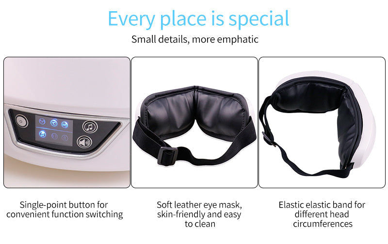 Advanced eye massager with air pressure, warm compress, and Bluetooth for ultimate comfort.