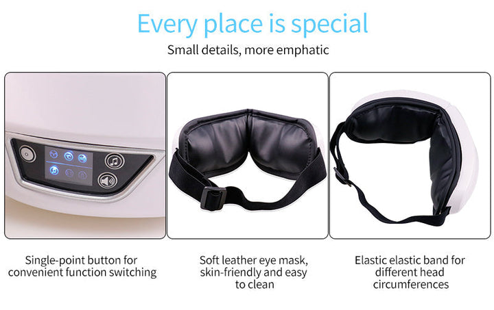 Advanced eye massager with air pressure, warm compress, and Bluetooth for ultimate comfort.