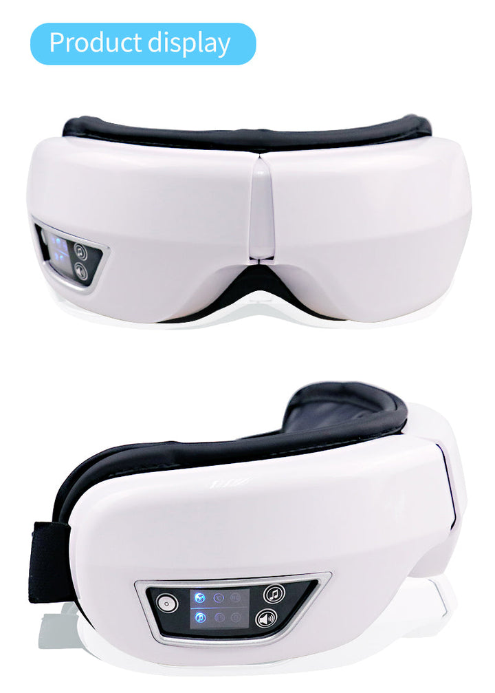 Wireless Bluetooth eye massager for relaxation, featuring air pressure, heat, and massage.