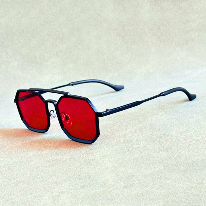 Unisex bold angular sunglasses with double-bridge design. UV400 protection, stylish alloy frame for eye protection.