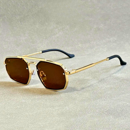 UV400 protection sunglasses, unisex, featuring a bold angular frame & unique double bridge for eye protection.