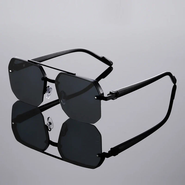 Modern unisex geometric fashion eyewear with gradient lenses, lightweight, and full UV protection.