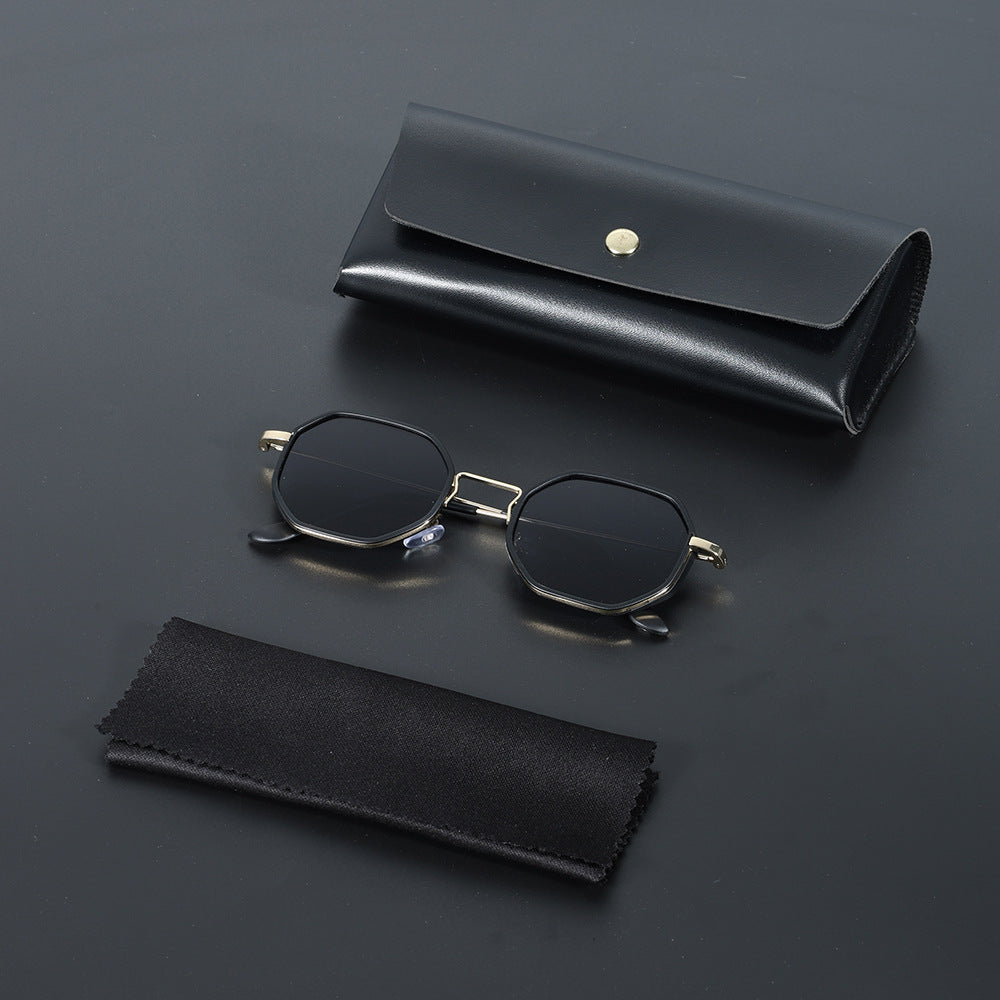 Unisex bold hexagonal sunglasses with UV400 protection & modern metal frame.
