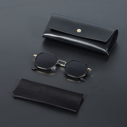 Unisex bold hexagonal sunglasses with UV400 protection & modern metal frame.