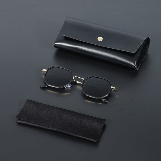Unisex bold hexagonal sunglasses with UV400 protection & modern metal frame.
