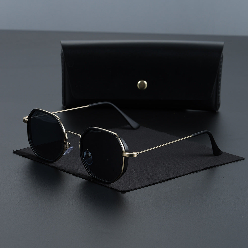 Lightweight metal hexagonal sunglasses. UV400 protection for stylish, modern unisex eyewear.