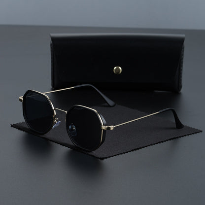 Lightweight metal hexagonal sunglasses. UV400 protection for stylish, modern unisex eyewear.
