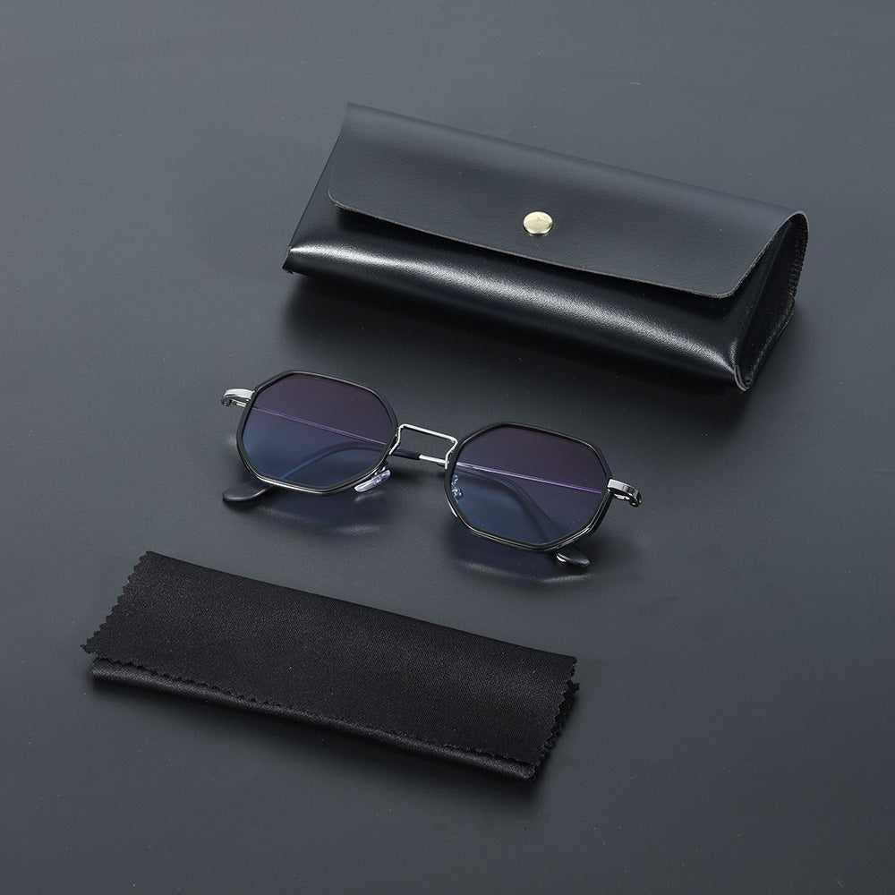 Hexagonal metal frame sunglasses. Unisex, modern, with essential UV400 protection & style.