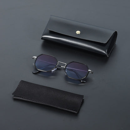 Hexagonal metal frame sunglasses. Unisex, modern, with essential UV400 protection & style.