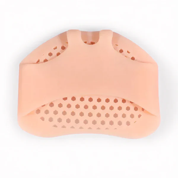 Close-up of breathable gel metatarsal pads, showing soft silicone texture for forefoot support & cushioning comfort.