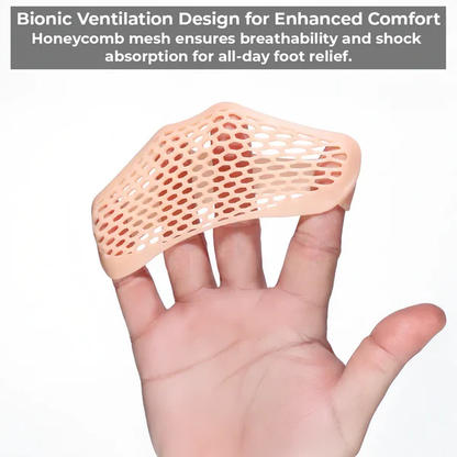 Pair of unisex breathable gel metatarsal pads for forefoot comfort. Reusable shoe inserts offer pain relief & cushioning.