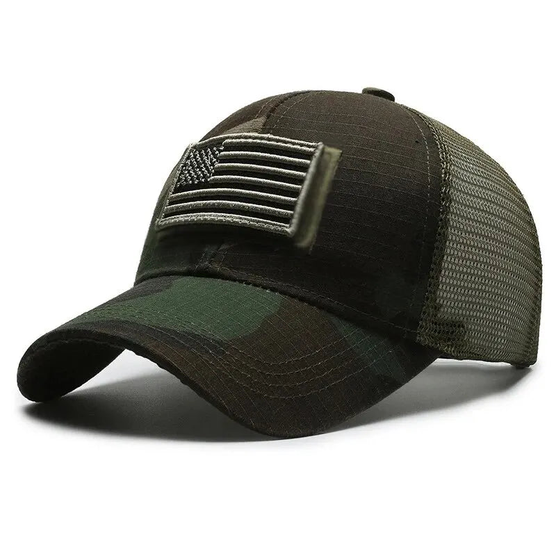 Side profile of a stylish grey mesh baseball cap, an adjustable and breathable outdoor headwear option.