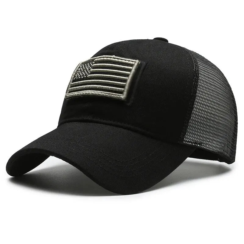 Back view of an adjustable strap on a versatile breathable mesh sports cap for men and women.