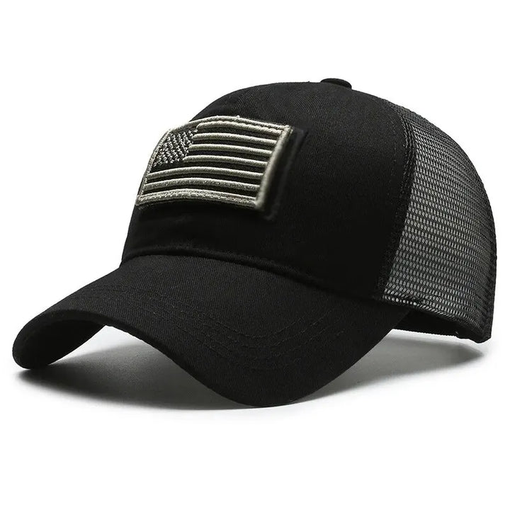 Back view of an adjustable strap on a versatile breathable mesh sports cap for men and women.
