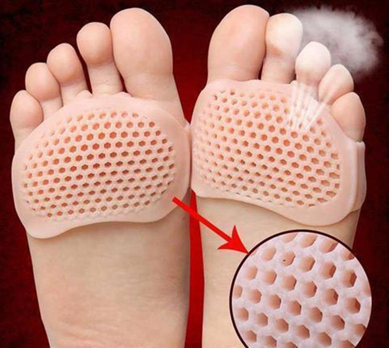 Unisex breathable metatarsal foot pads (2-pack) for forefoot pain relief, cushioning, & daily comfort.