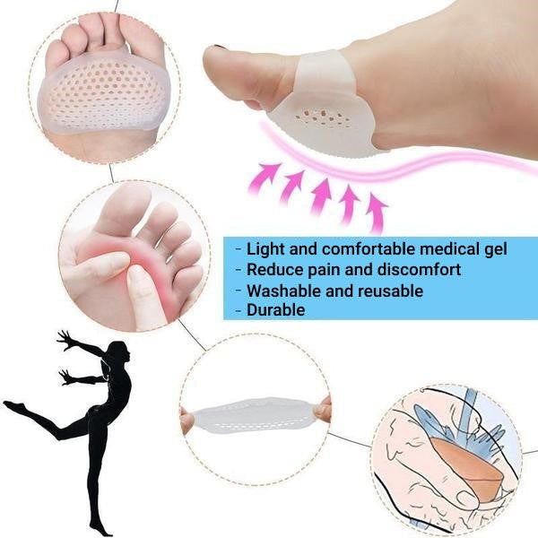 Unisex breathable metatarsal foot pads providing targeted pain relief & support for active lifestyles. Set of two.