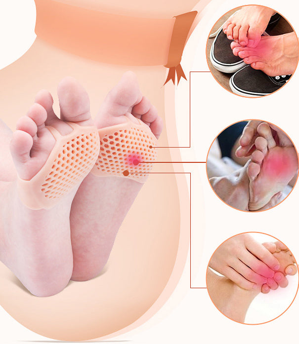 Breathable metatarsal foot pads for women & men, offering pain relief from bunions, calluses, & forefoot issues. Pair.