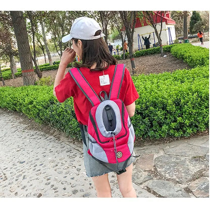 Hands-free pet travel backpack. Unisex breathable carrier for dogs & cats on outdoor trips. Convenient & secure.