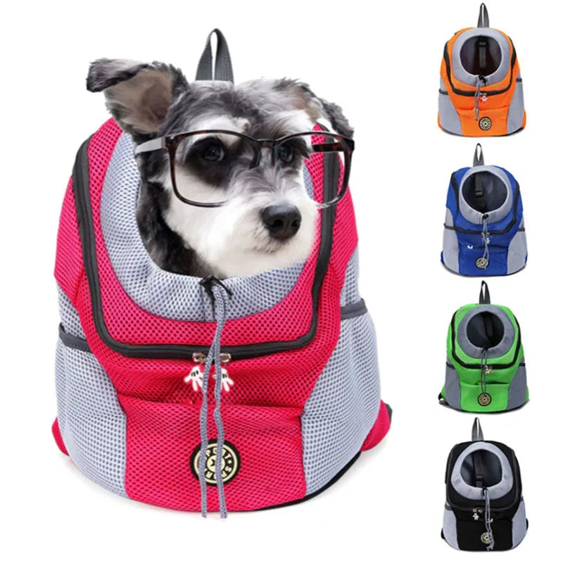 Breathable dog carrier backpack for small to medium dogs. Hands-free travel bag for outdoor adventures & comfort.