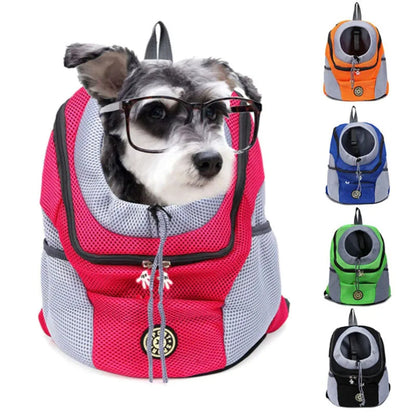 Breathable dog carrier backpack for small to medium dogs. Hands-free travel bag for outdoor adventures & comfort.