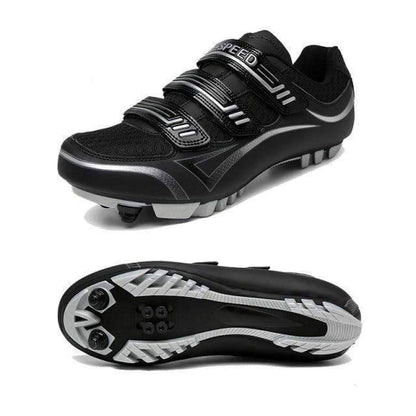 Close-up of the sole of unisex cycling shoes with mountain biking cleat visible