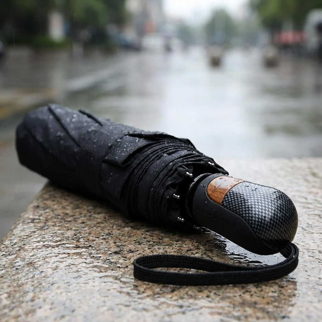 Unisex BrollyMax compact auto-open travel umbrella. Foldable & portable for easy storage in bags or cars.