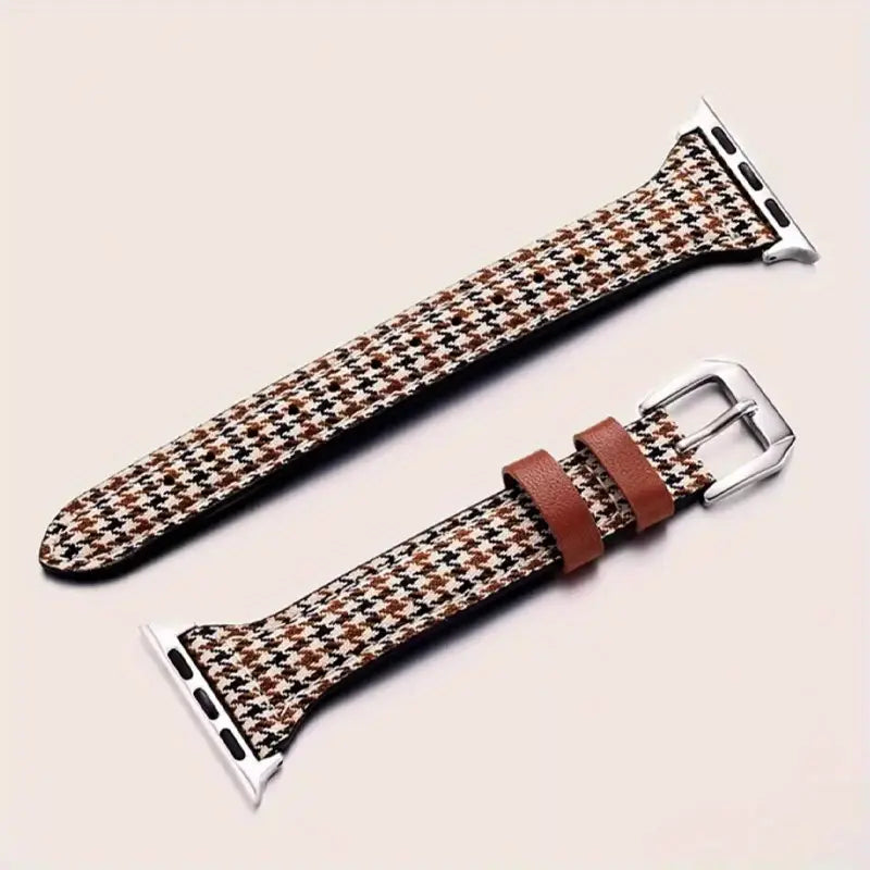 Unisex brown & black houndstooth smartwatch band. Classic elegance, secure fit for all smartwatches.