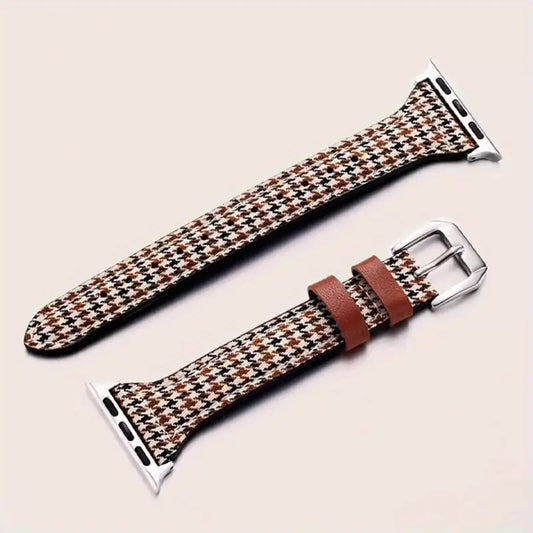 Unisex brown & black houndstooth smartwatch band. Classic elegance, secure fit for all smartwatches.