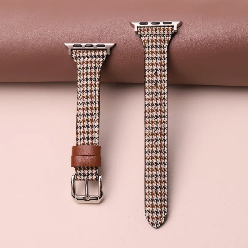 Classic brown & black houndstooth smartwatch band. Unisex, adjustable, stylish accessory for any smartwatch.