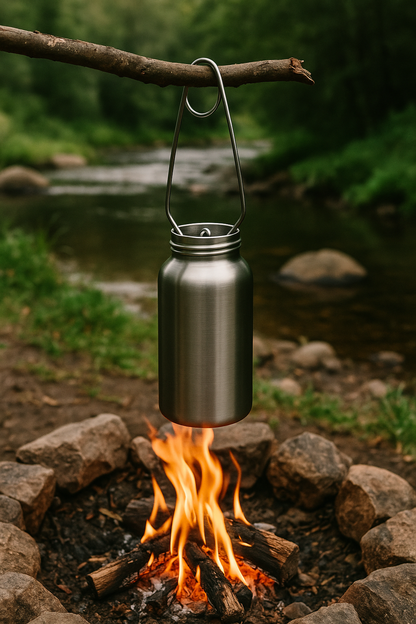 Bushcraft wide mouth stainless steel water bottle, an essential piece of outdoor hydration gear