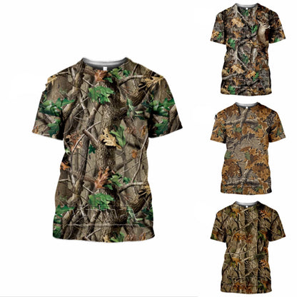 Unisex camouflage hunting t-shirt, short sleeve, polyester spandex blend for outdoor adventures