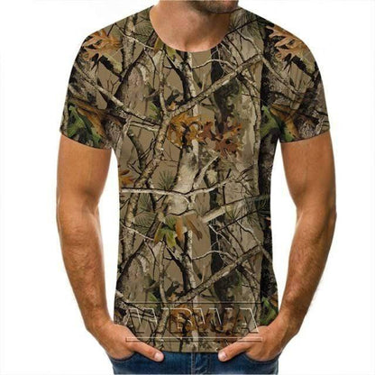Polyester spandex camouflage t-shirt, unisex, short sleeve, perfect for outdoor adventures