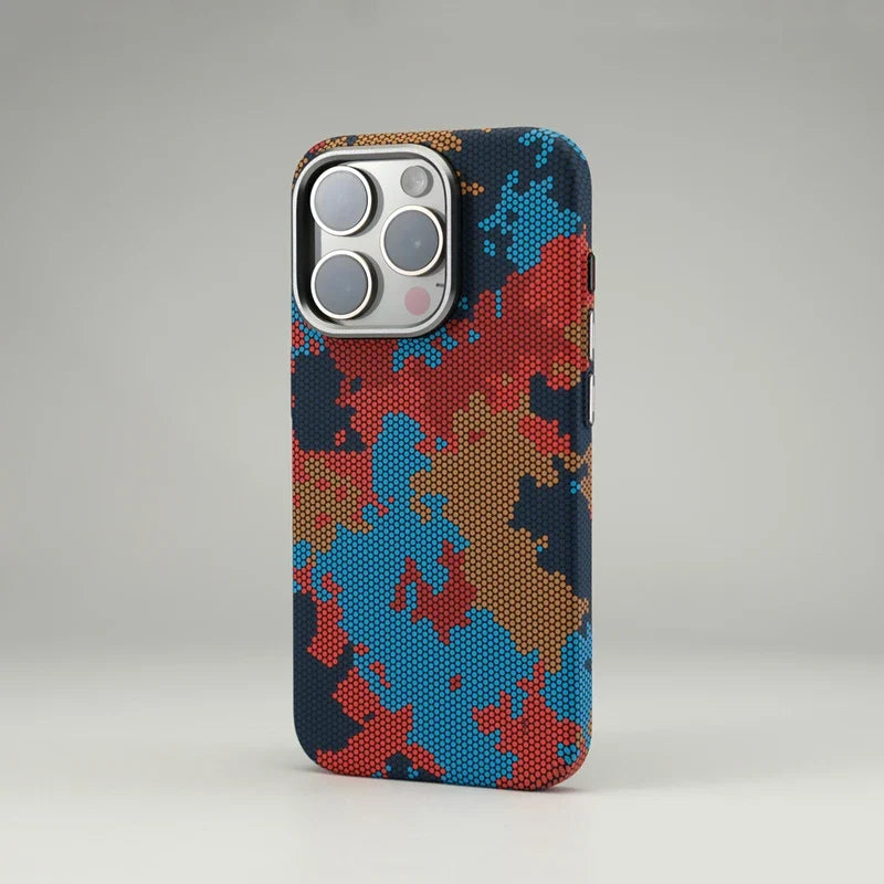 Tactical camouflage iPhone case. Rugged protection, slim, and MagSafe compatible for all models.