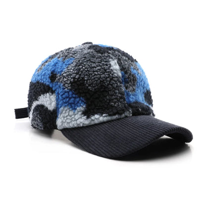 Soft plush fleece camouflage winter hat, offering comfort and style.