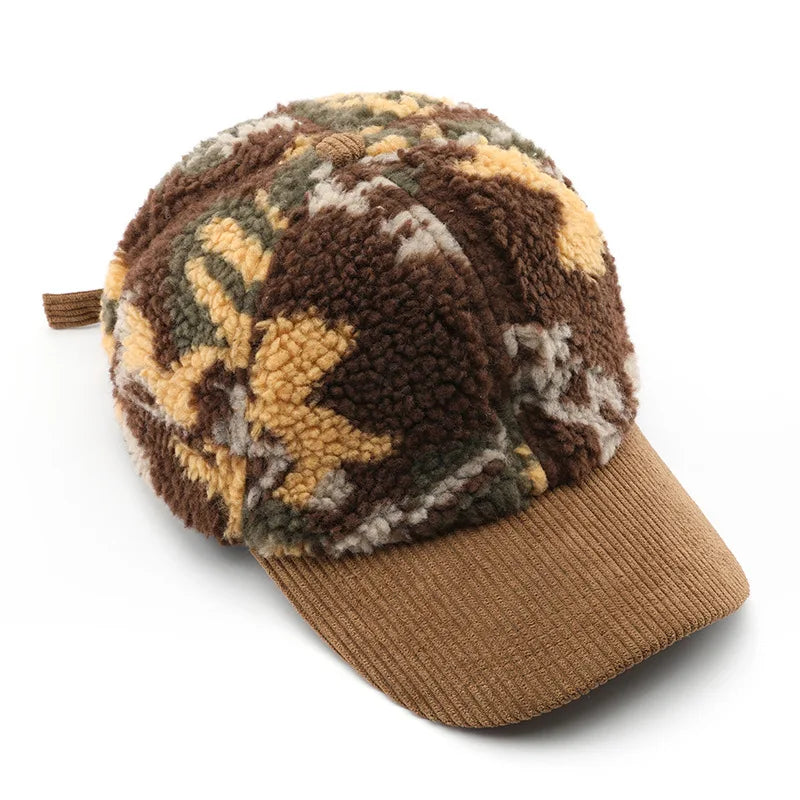 Warm adjustable unisex camouflage fleece hat, ideal for cold weather protection.