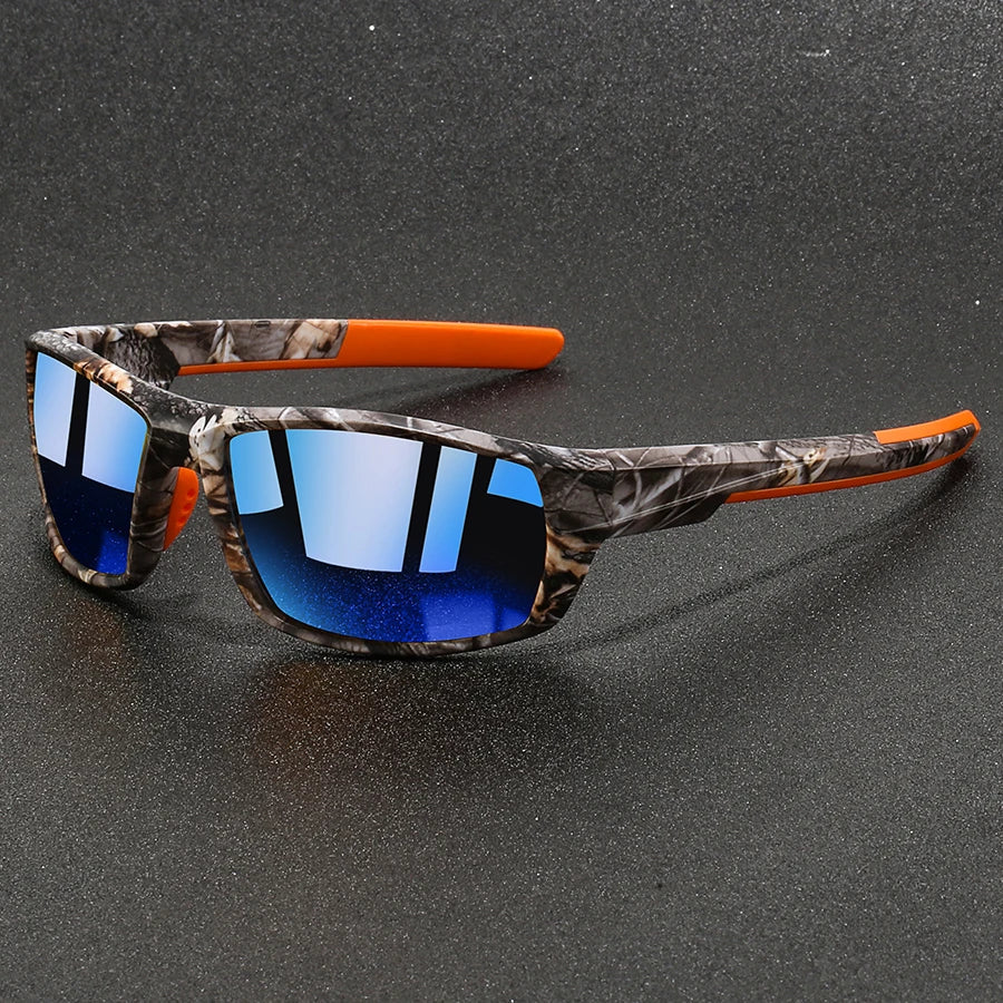 Stylish camouflage polarized outdoor sunglasses featuring mirror lenses. Perfect for sports & adventure readiness.