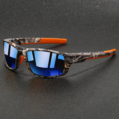 Stylish camouflage polarized outdoor sunglasses featuring mirror lenses. Perfect for sports & adventure readiness.