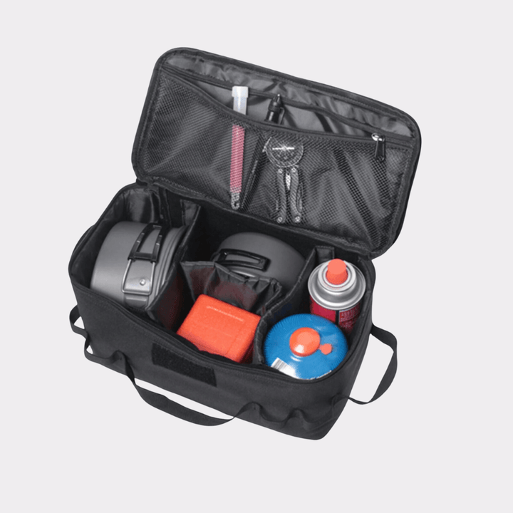 Camping cooking bag, unisex design, robust with handles, ideal for organizing camp kitchen essentials.