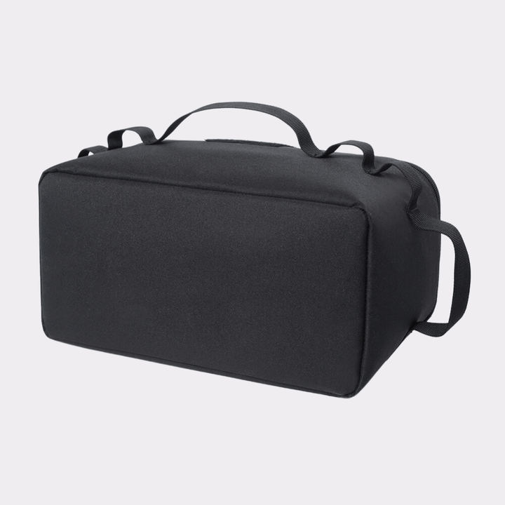 Durable camping gear storage bag with ergonomic handles, perfect for portable outdoor cooking.