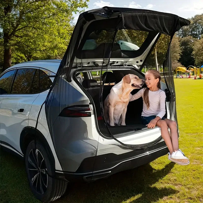 Road trip essential: Unisex car camping mosquito net for trunk, black mesh provides bug-free shelter and comfort
