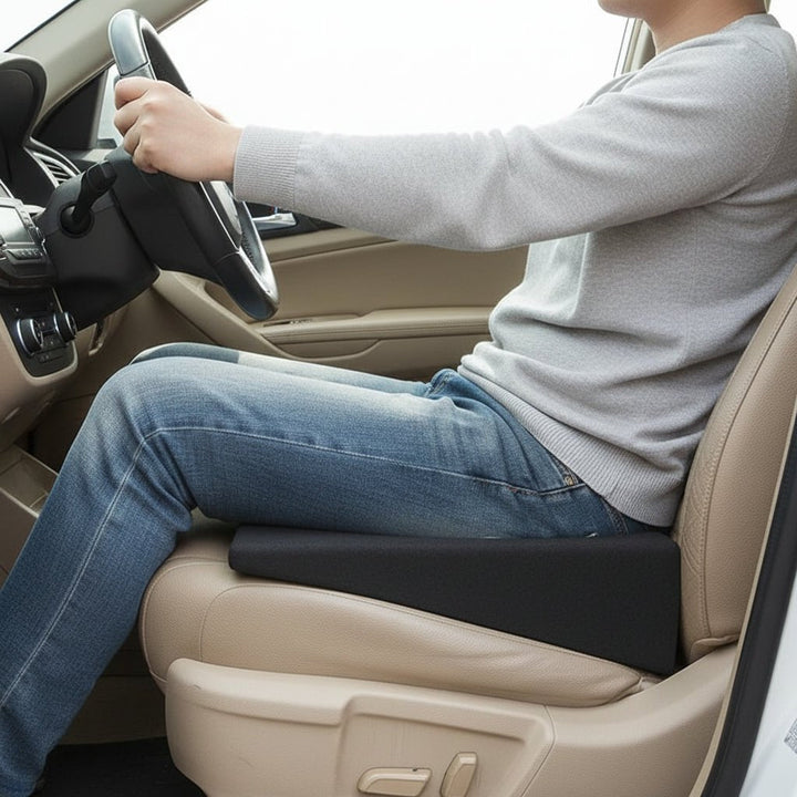 Ergonomic memory foam car seat cushion for enhanced driving comfort, posture support, & better visibility.