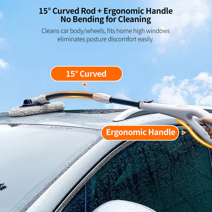 Ergonomic car cleaning mop kit, soft chenille for scratch-free vehicle wash and home cleaning.