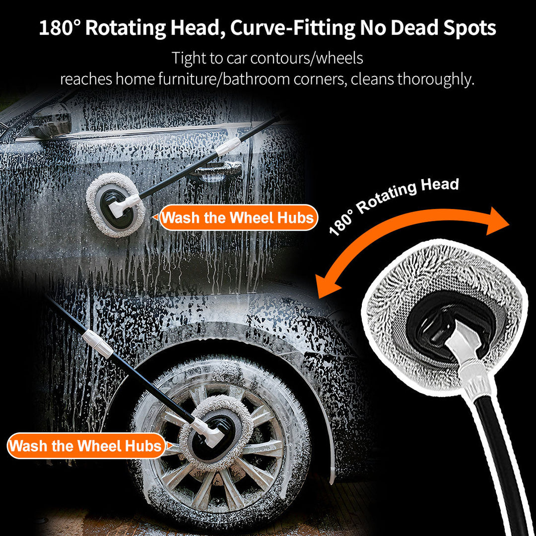 Car wash mop with long handle for easy reach, scratch-free chenille for superior auto detailing.