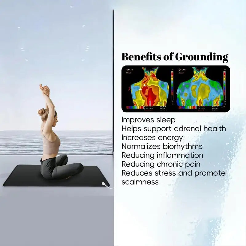 Grounding mat with connection cord, offering complete earthing benefits for relaxation and better sleep.